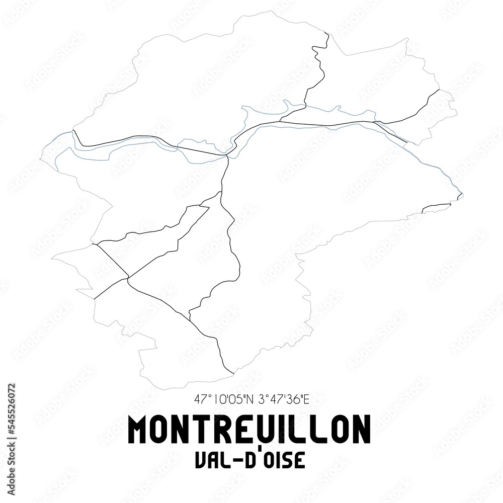 MONTREUILLON Val-d'Oise. Minimalistic street map with black and white lines.