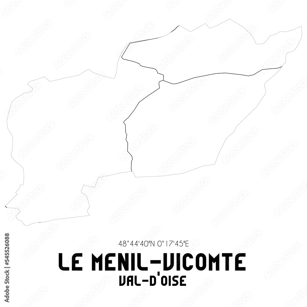 LE MENIL-VICOMTE Val-d'Oise. Minimalistic street map with black and white lines.