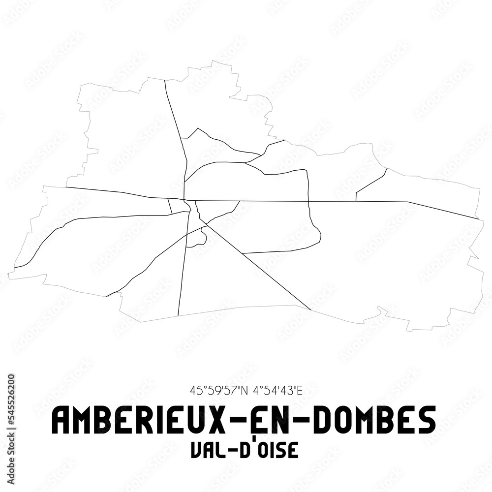 AMBERIEUX-EN-DOMBES Val-d'Oise. Minimalistic street map with black and white lines. AMBERIEUX-EN-DOMBES Val-d'Oise. Minimalistic street map with black and white lines.