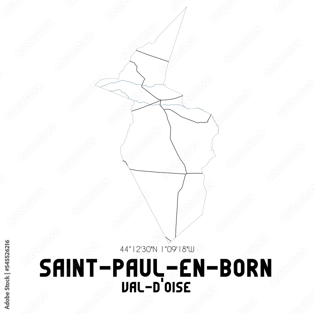 SAINT-PAUL-EN-BORN Val-d'Oise. Minimalistic street map with black and white lines. SAINT-PAUL-EN-BORN Val-d'Oise. Minimalistic street map with black and white lines.