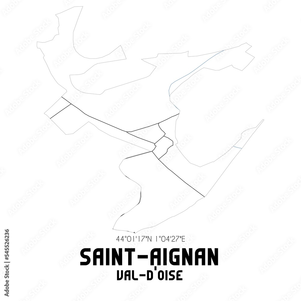 SAINT-AIGNAN Val-d'Oise. Minimalistic street map with black and white lines.