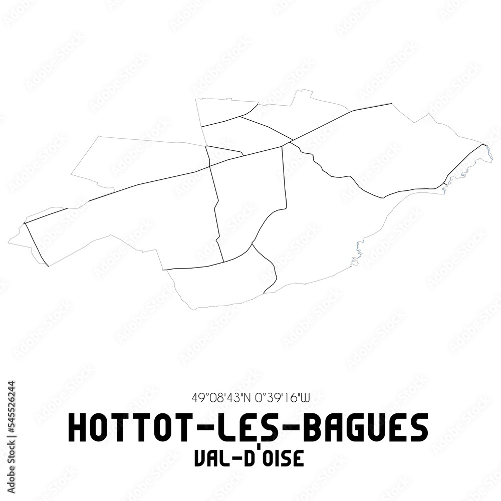 HOTTOT-LES-BAGUES Val-d'Oise. Minimalistic street map with black and white lines.