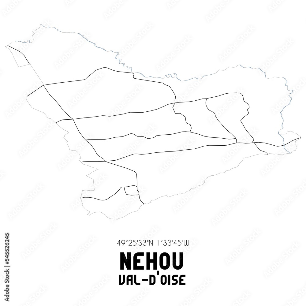NEHOU Val-d'Oise. Minimalistic street map with black and white lines.