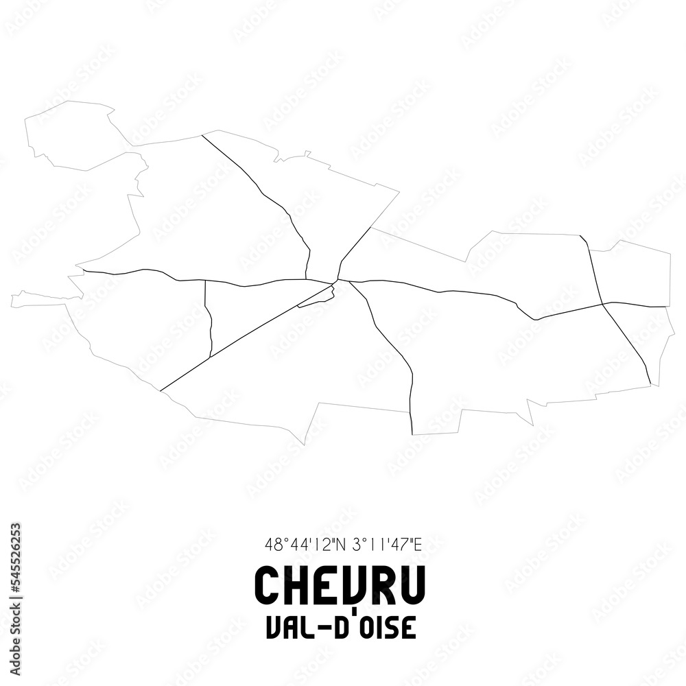CHEVRU Val-d'Oise. Minimalistic street map with black and white lines.