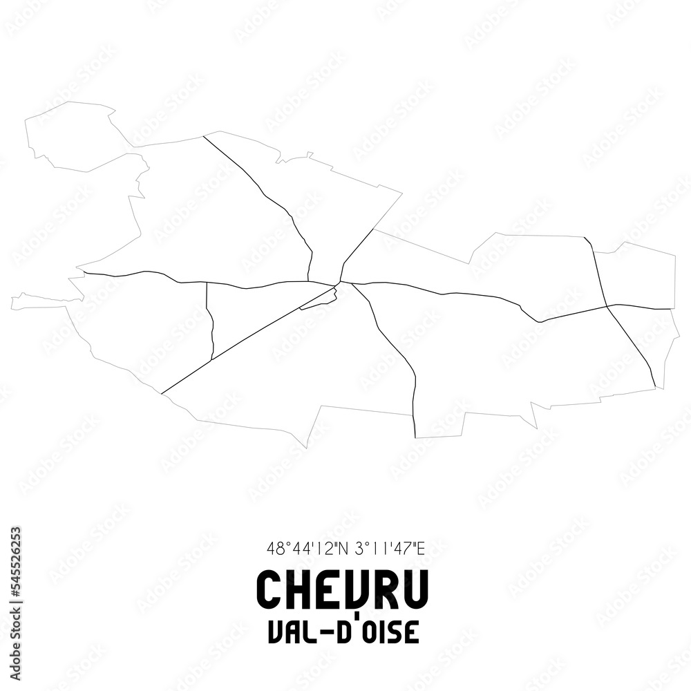 CHEVRU Val-d'Oise. Minimalistic street map with black and white lines. CHEVRU Val-d'Oise. Minimalistic street map with black and white lines.
