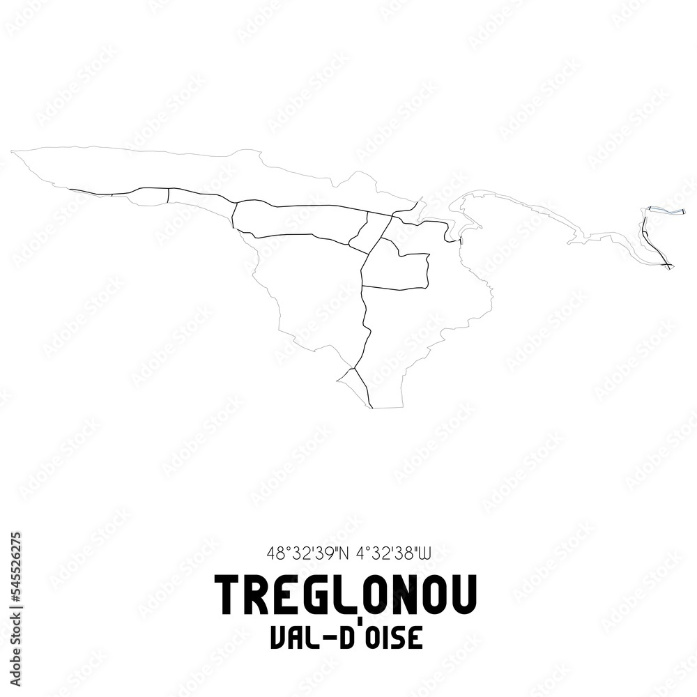 TREGLONOU Val-d'Oise. Minimalistic street map with black and white lines.