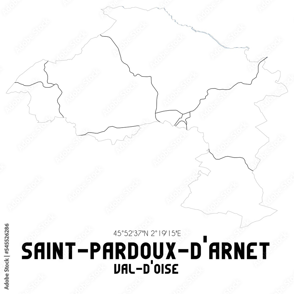 SAINT-PARDOUX-D'ARNET Val-d'Oise. Minimalistic street map with black and white lines.
