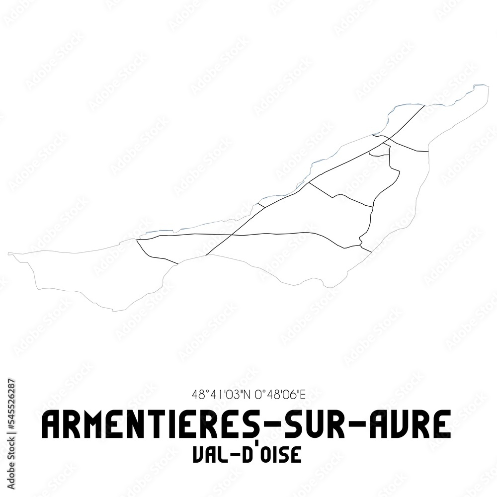 ARMENTIERES-SUR-AVRE Val-d'Oise. Minimalistic street map with black and white lines.