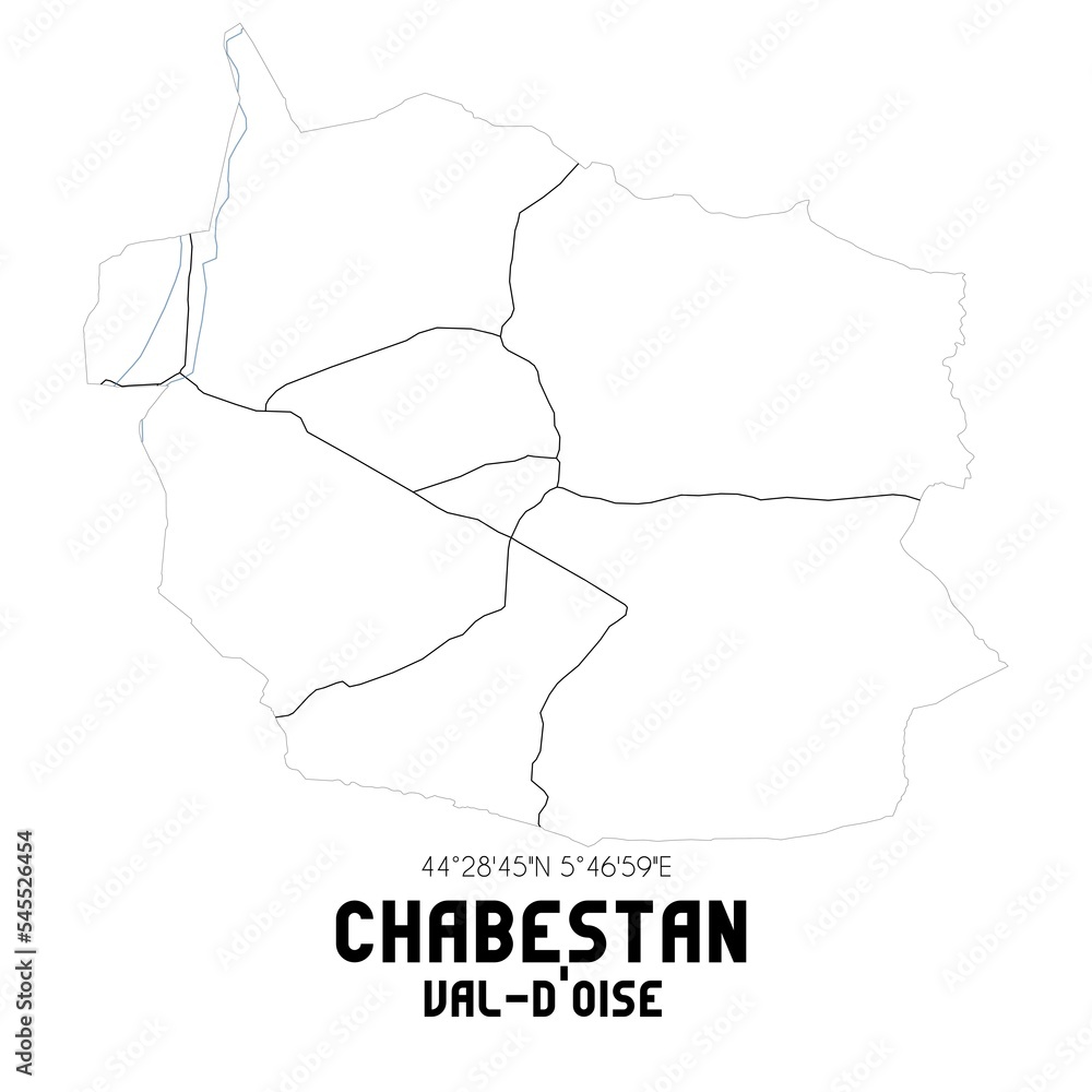 CHABESTAN Val-d'Oise. Minimalistic street map with black and white lines.