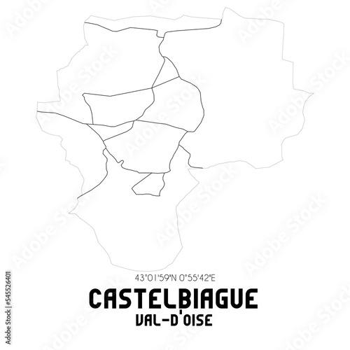CASTELBIAGUE Val-d'Oise. Minimalistic street map with black and white lines.