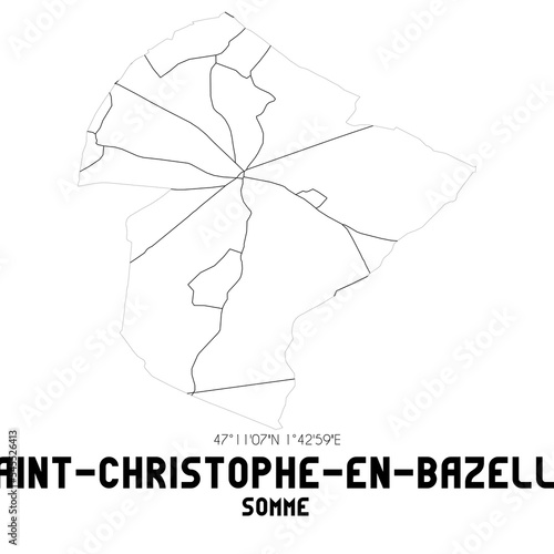 SAINT-CHRISTOPHE-EN-BAZELLE Somme. Minimalistic street map with black and white lines.