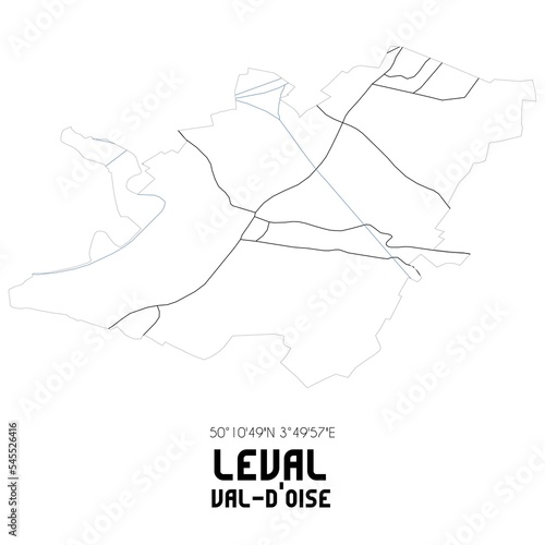 LEVAL Val-d'Oise. Minimalistic street map with black and white lines. photo