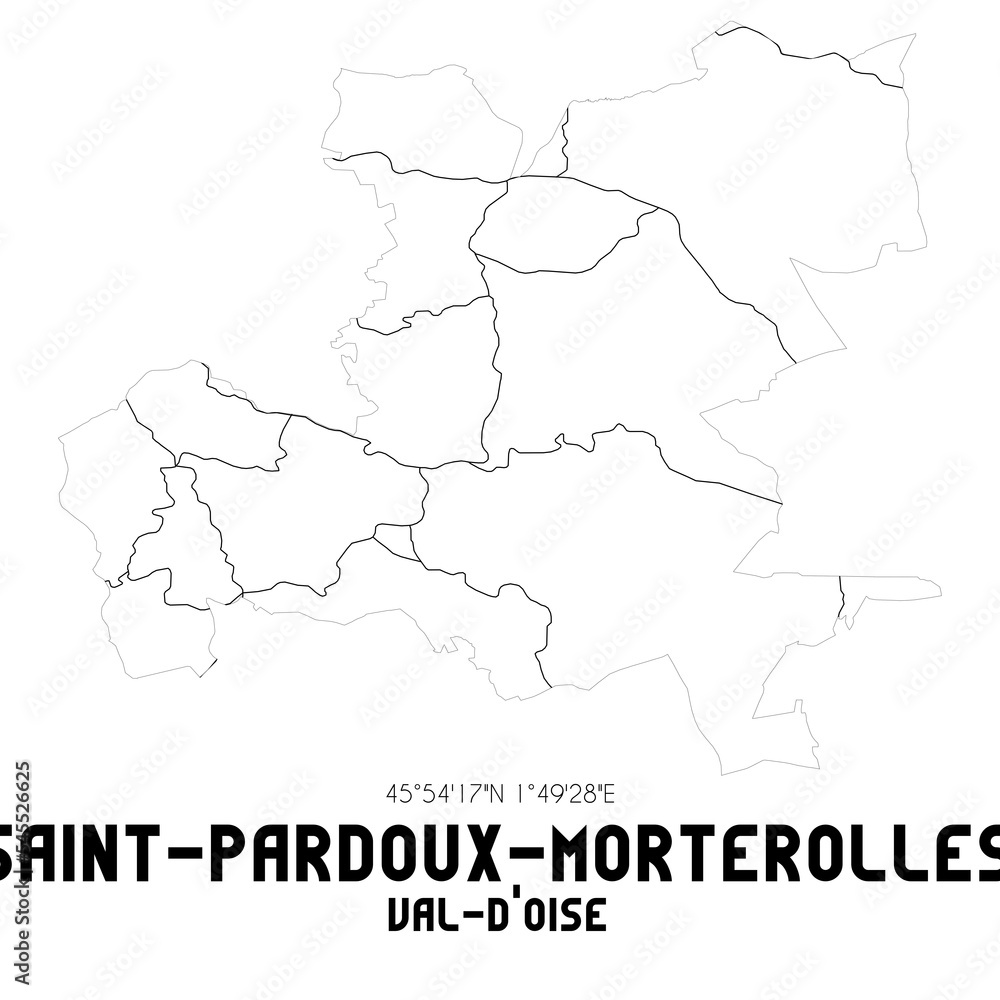 SAINT-PARDOUX-MORTEROLLES Val-d'Oise. Minimalistic street map with black and white lines.