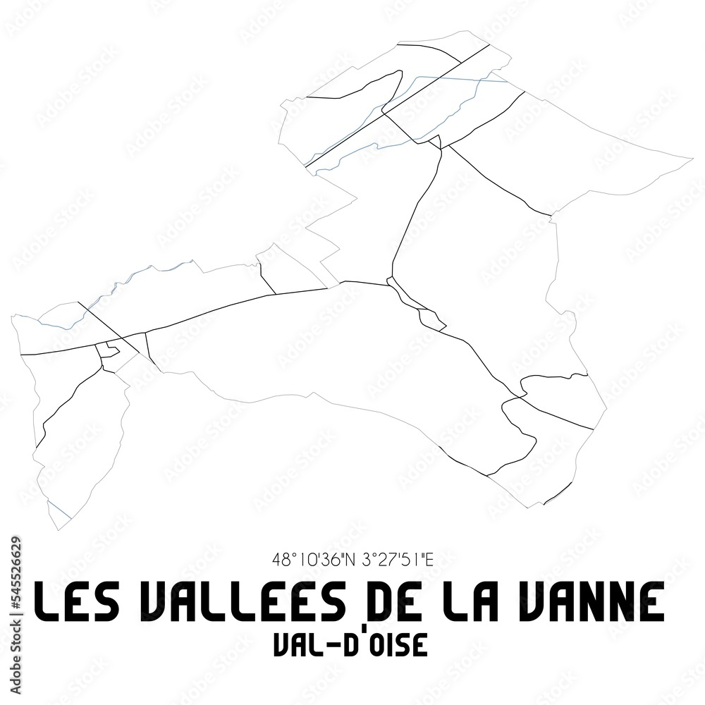 LES VALLEES DE LA VANNE Val-d'Oise. Minimalistic street map with black and white lines. LES VALLEES DE LA VANNE Val-d'Oise. Minimalistic street map with black and white lines.