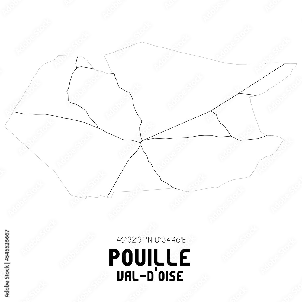 POUILLE Val-d'Oise. Minimalistic street map with black and white lines. POUILLE Val-d'Oise. Minimalistic street map with black and white lines.