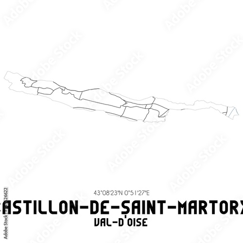 CASTILLON-DE-SAINT-MARTORY Val-d'Oise. Minimalistic street map with black and white lines.