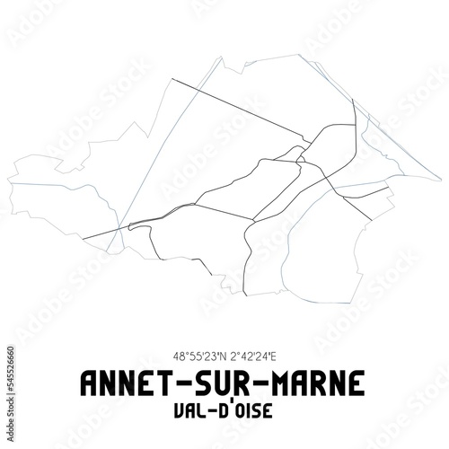 ANNET-SUR-MARNE Val-d'Oise. Minimalistic street map with black and white lines.