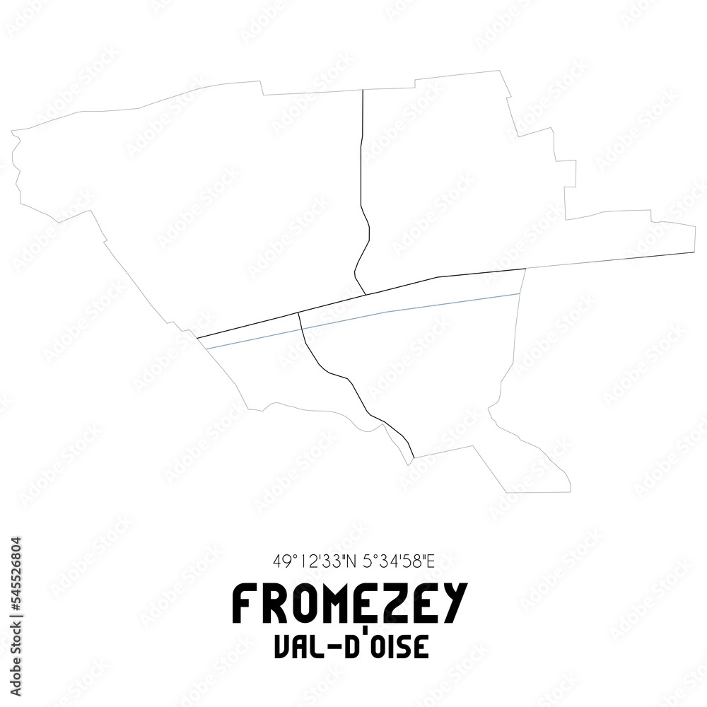 FROMEZEY Val-d'Oise. Minimalistic street map with black and white lines. FROMEZEY Val-d'Oise. Minimalistic street map with black and white lines.