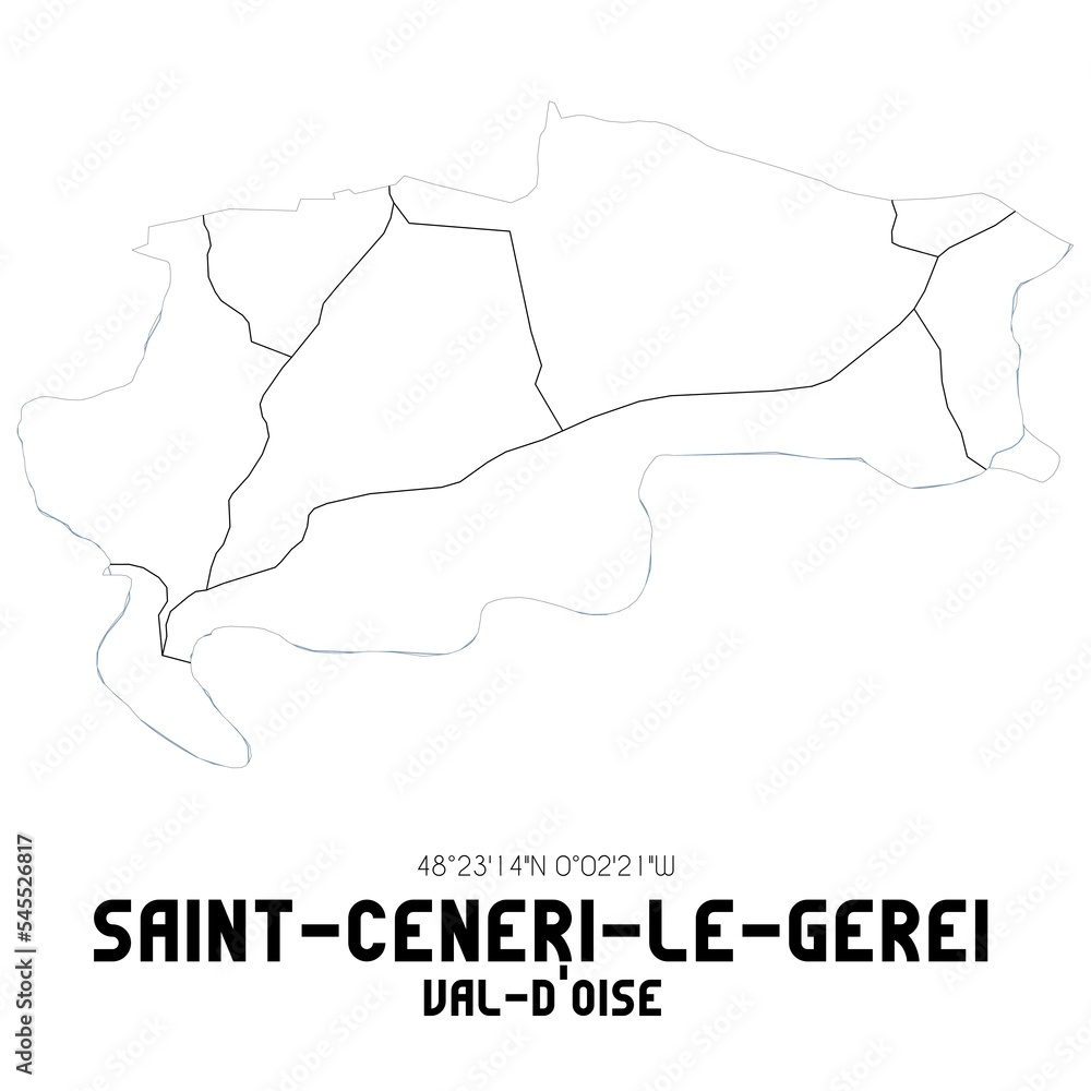 SAINT-CENERI-LE-GEREI Val-d'Oise. Minimalistic street map with black and white lines.
