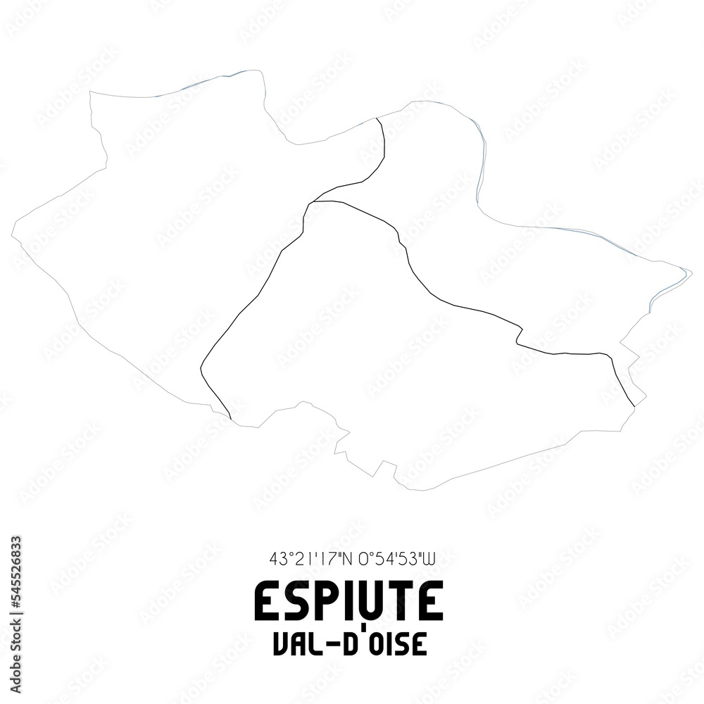 ESPIUTE Val-d'Oise. Minimalistic street map with black and white lines.