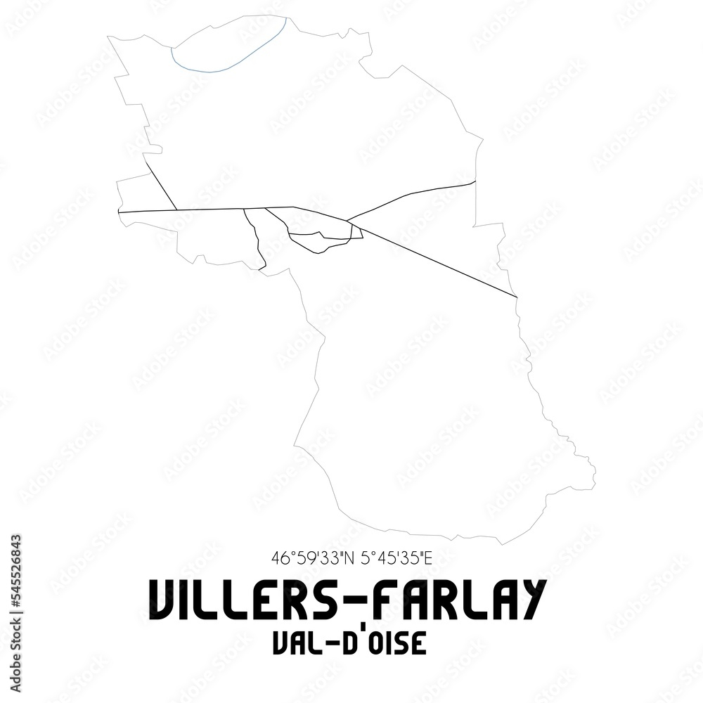 VILLERS-FARLAY Val-d'Oise. Minimalistic street map with black and white lines. VILLERS-FARLAY Val-d'Oise. Minimalistic street map with black and white lines.