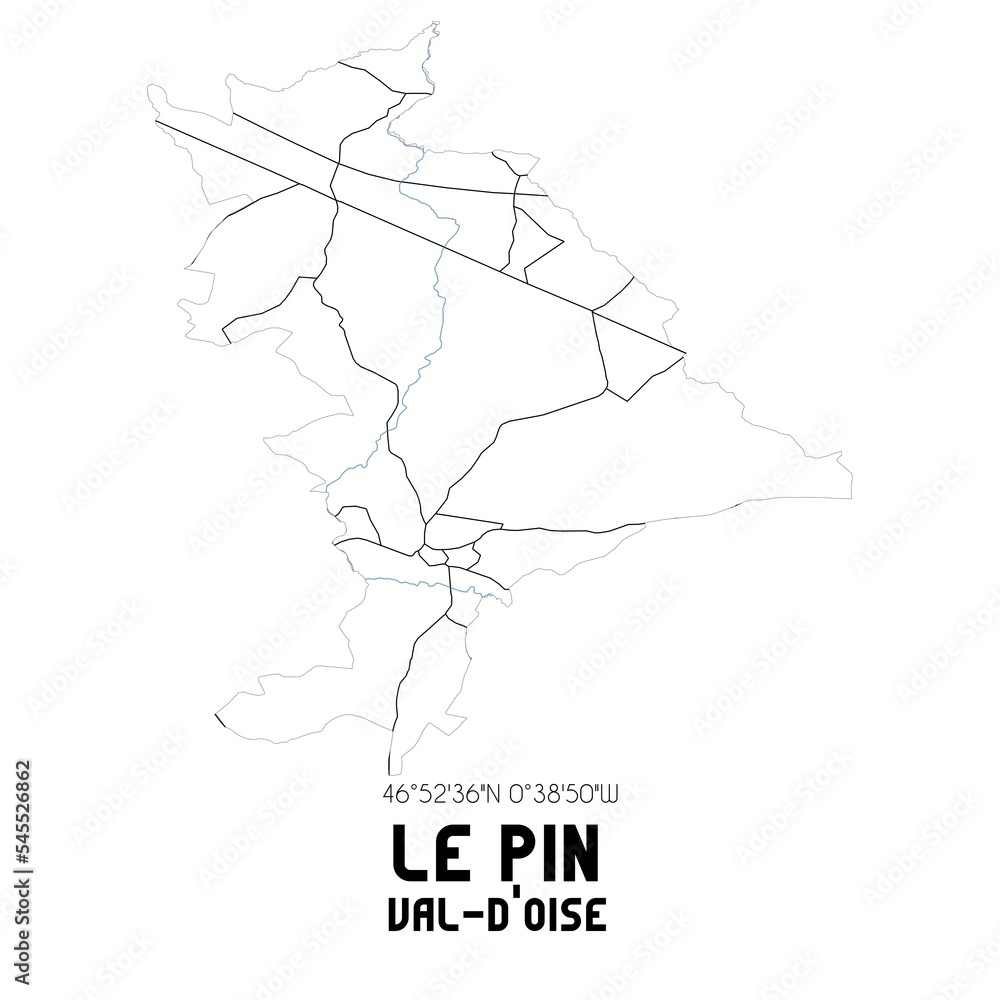 LE PIN Val-d'Oise. Minimalistic street map with black and white lines. LE PIN Val-d'Oise. Minimalistic street map with black and white lines.