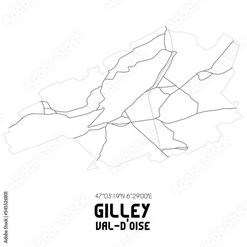 GILLEY Val-d'Oise. Minimalistic street map with black and white lines. photo