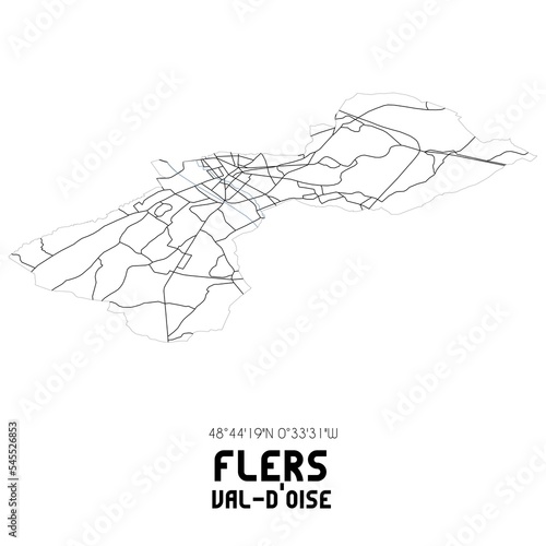 FLERS Val-d'Oise. Minimalistic street map with black and white lines.