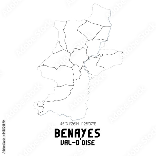 BENAYES Val-d'Oise. Minimalistic street map with black and white lines.