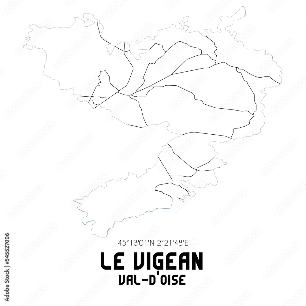 LE VIGEAN Val-d'Oise. Minimalistic street map with black and white lines. LE VIGEAN Val-d'Oise. Minimalistic street map with black and white lines.