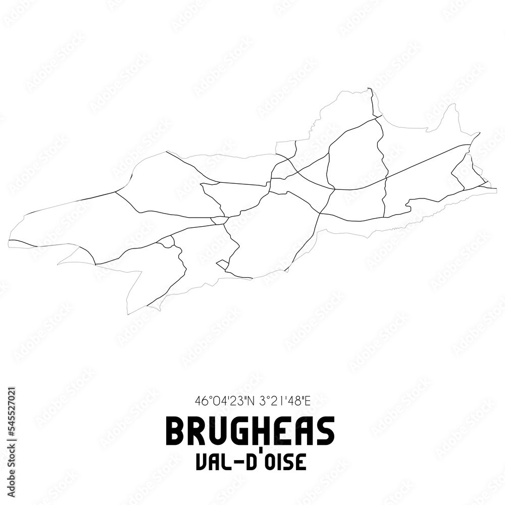 BRUGHEAS Val-d'Oise. Minimalistic street map with black and white lines.
