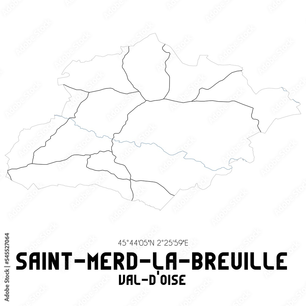 SAINT-MERD-LA-BREUILLE Val-d'Oise. Minimalistic street map with black and white lines.
