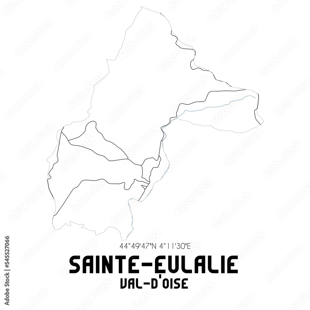 SAINTE-EULALIE Val-d'Oise. Minimalistic street map with black and white lines.