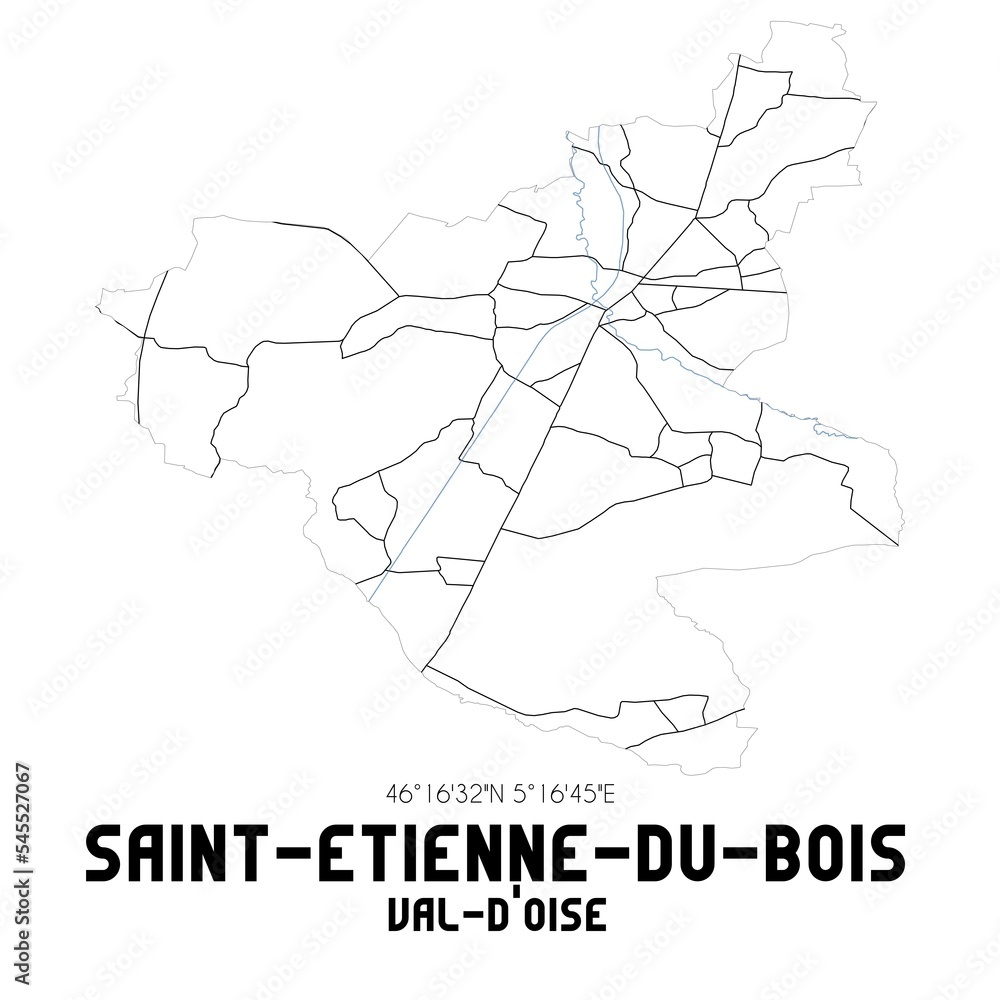 SAINT-ETIENNE-DU-BOIS Val-d'Oise. Minimalistic street map with black and white lines.