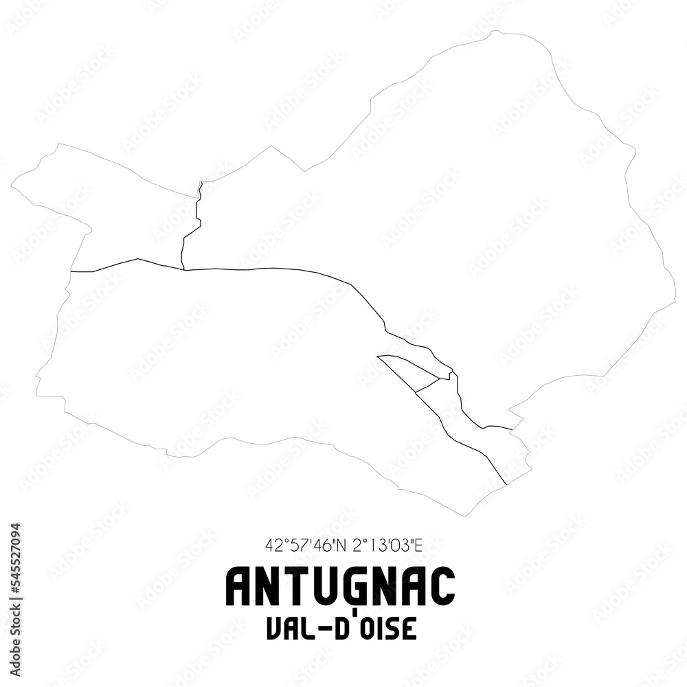 ANTUGNAC Val-d'Oise. Minimalistic street map with black and white lines.