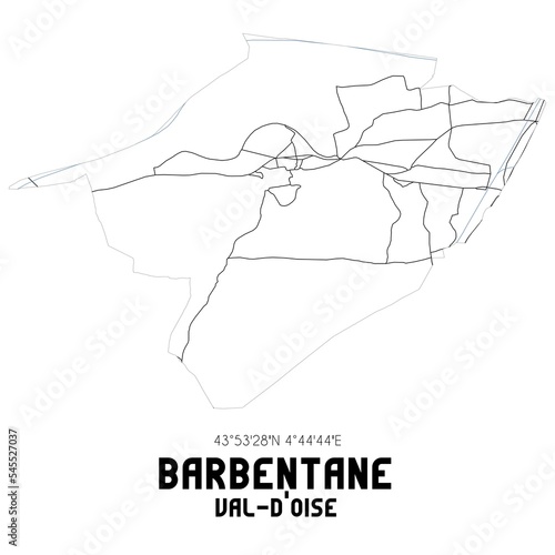 BARBENTANE Val-d'Oise. Minimalistic street map with black and white lines.