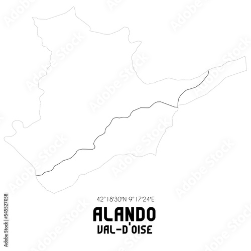 ALANDO Val-d'Oise. Minimalistic street map with black and white lines. photo