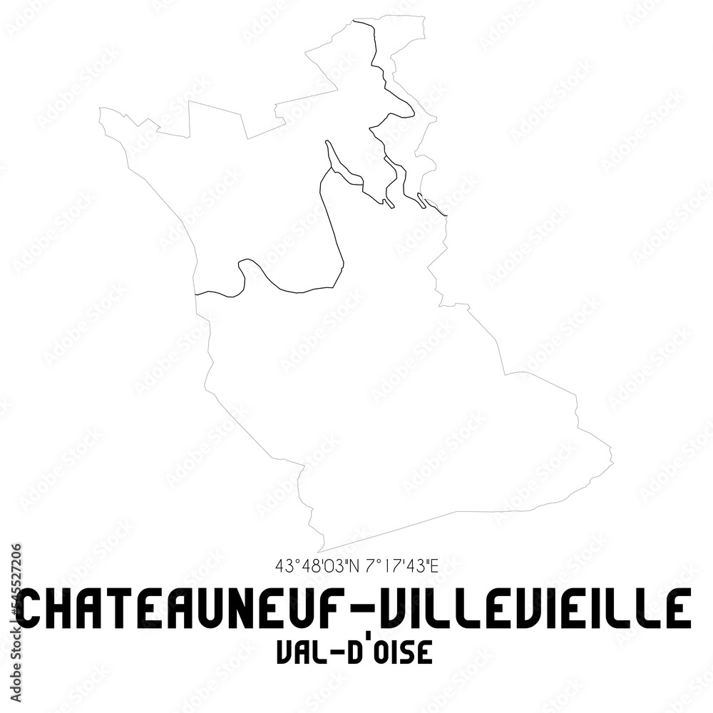 CHATEAUNEUF-VILLEVIEILLE Val-d'Oise. Minimalistic street map with black and white lines.