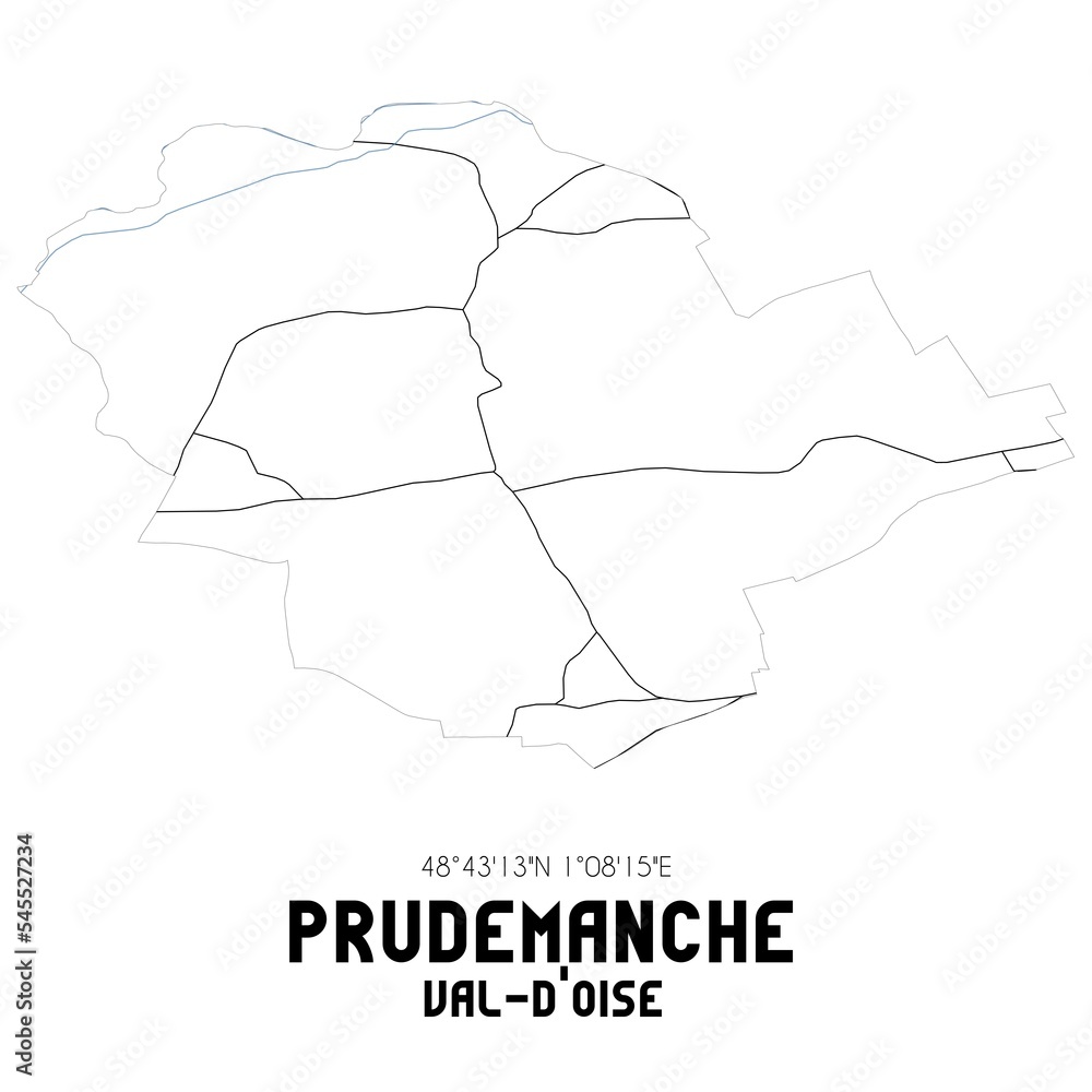 PRUDEMANCHE Val-d'Oise. Minimalistic street map with black and white lines.