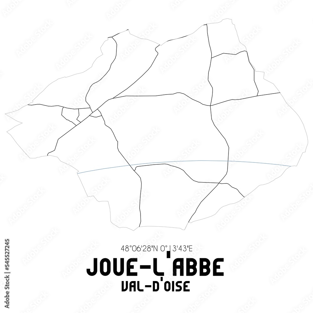 JOUE-L'ABBE Val-d'Oise. Minimalistic street map with black and white lines. JOUE-L'ABBE Val-d'Oise. Minimalistic street map with black and white lines.