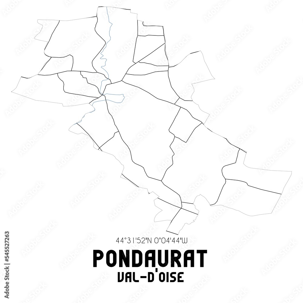 PONDAURAT Val-d'Oise. Minimalistic street map with black and white lines.