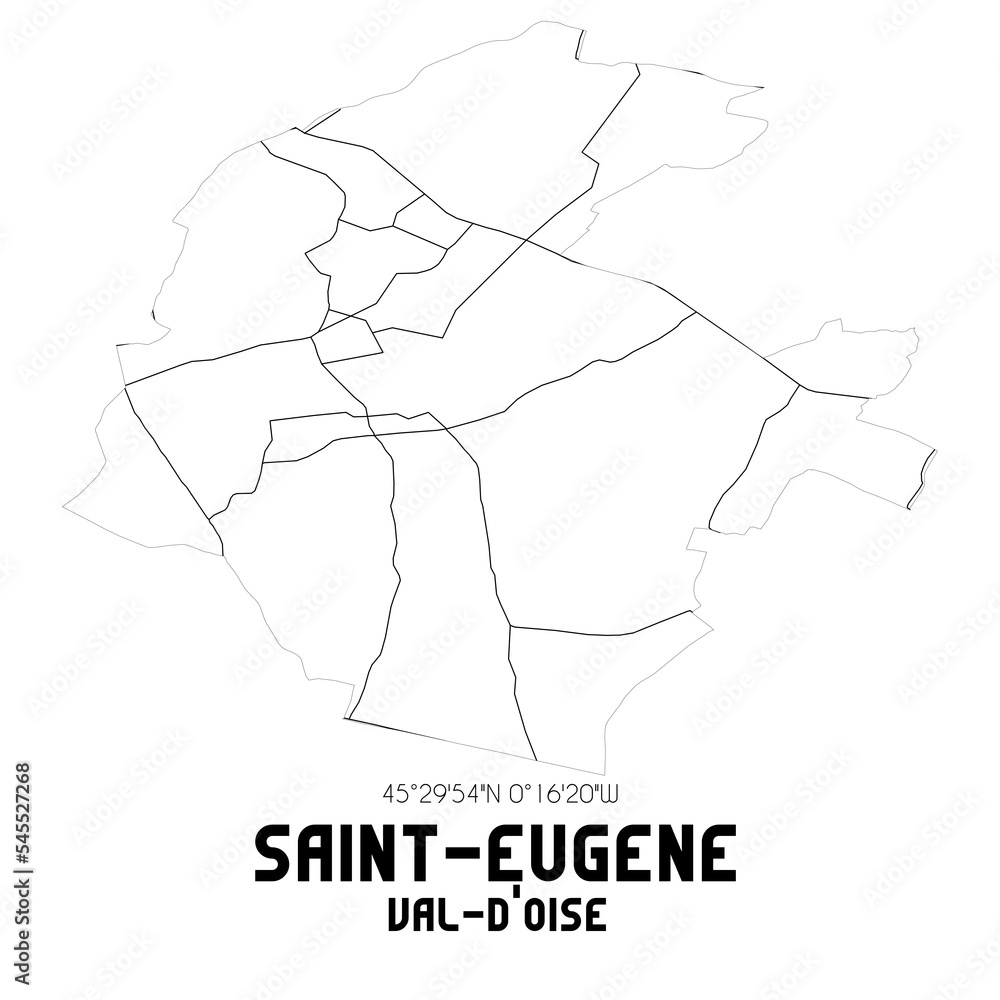SAINT-EUGENE Val-d'Oise. Minimalistic street map with black and white lines. SAINT-EUGENE Val-d'Oise. Minimalistic street map with black and white lines.