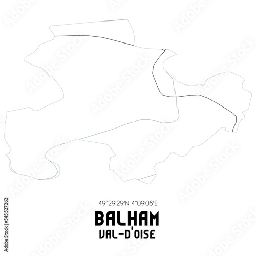 BALHAM Val-d'Oise. Minimalistic street map with black and white lines. photo