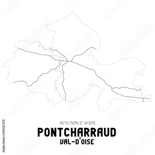 PONTCHARRAUD Val-d'Oise. Minimalistic street map with black and white lines.