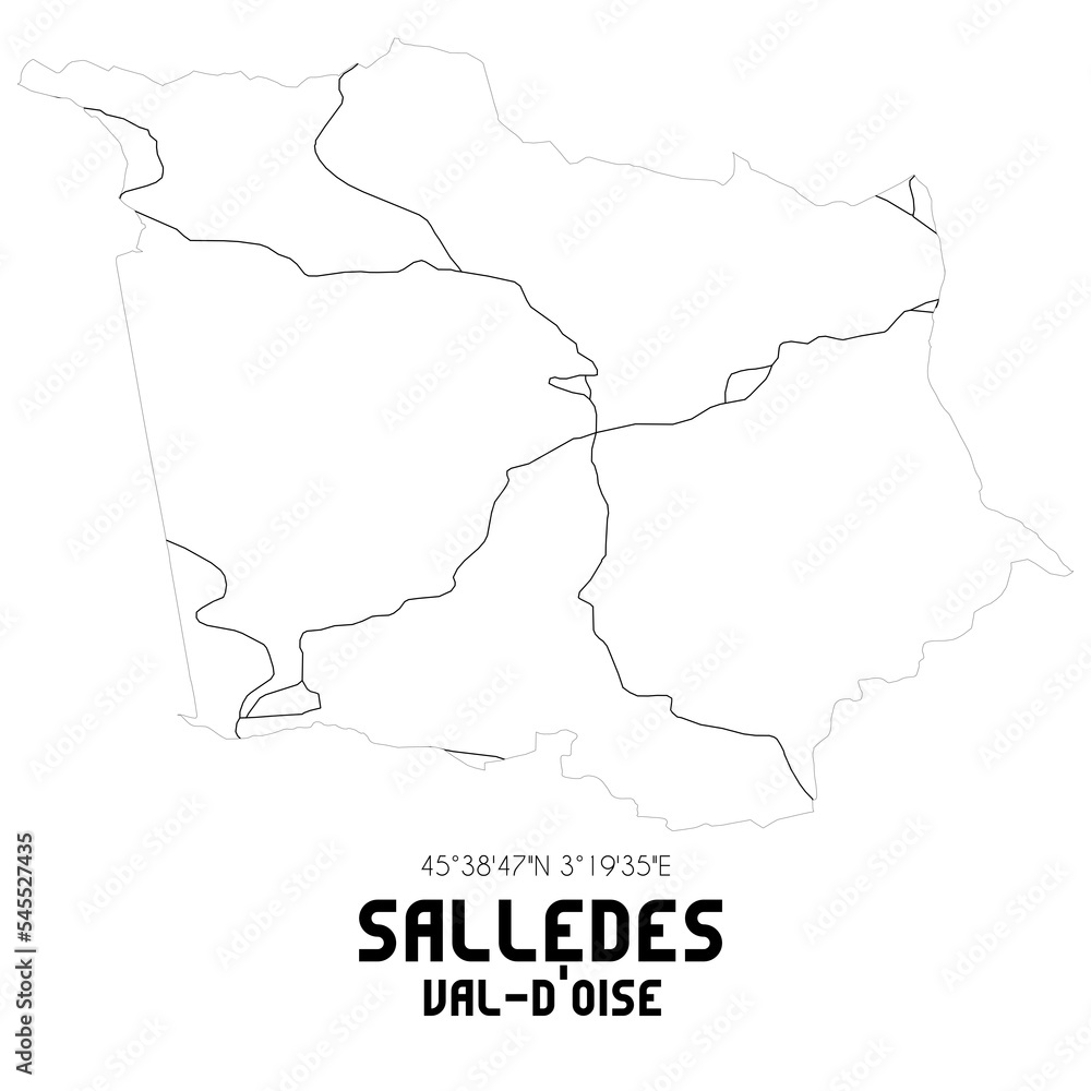 SALLEDES Val-d'Oise. Minimalistic street map with black and white lines.