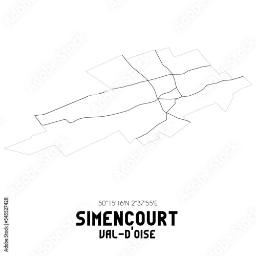 SIMENCOURT Val-d'Oise. Minimalistic street map with black and white lines.