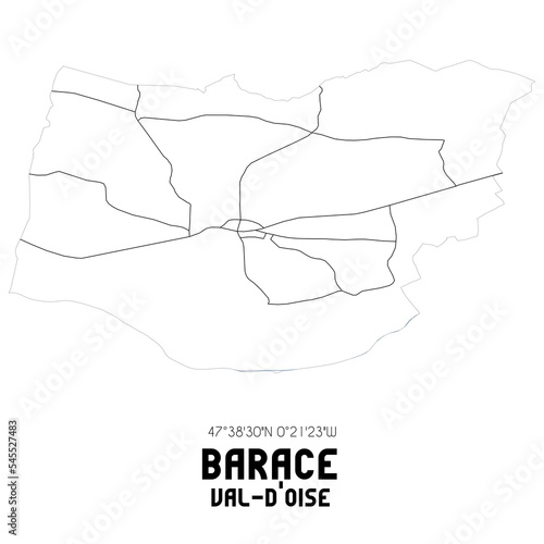 BARACE Val-d'Oise. Minimalistic street map with black and white lines. photo