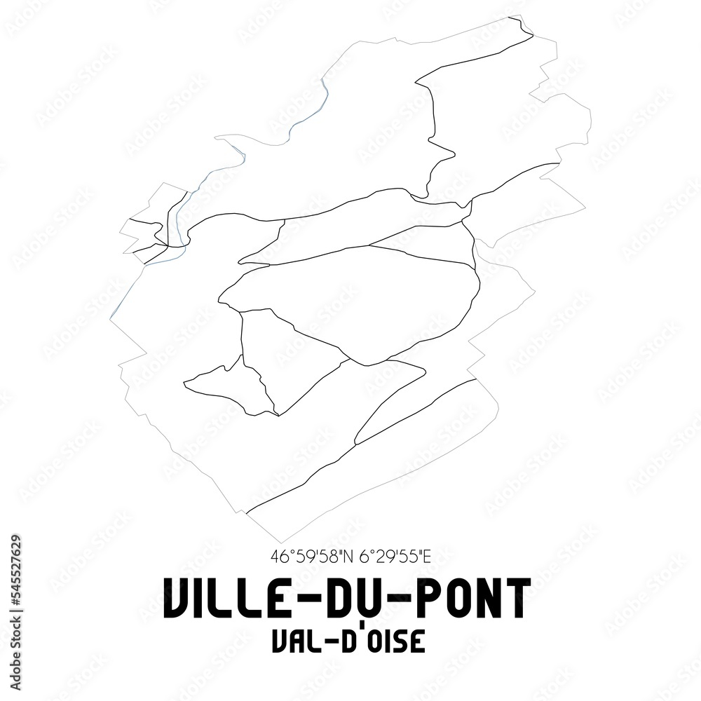 VILLE-DU-PONT Val-d'Oise. Minimalistic street map with black and white lines. VILLE-DU-PONT Val-d'Oise. Minimalistic street map with black and white lines.