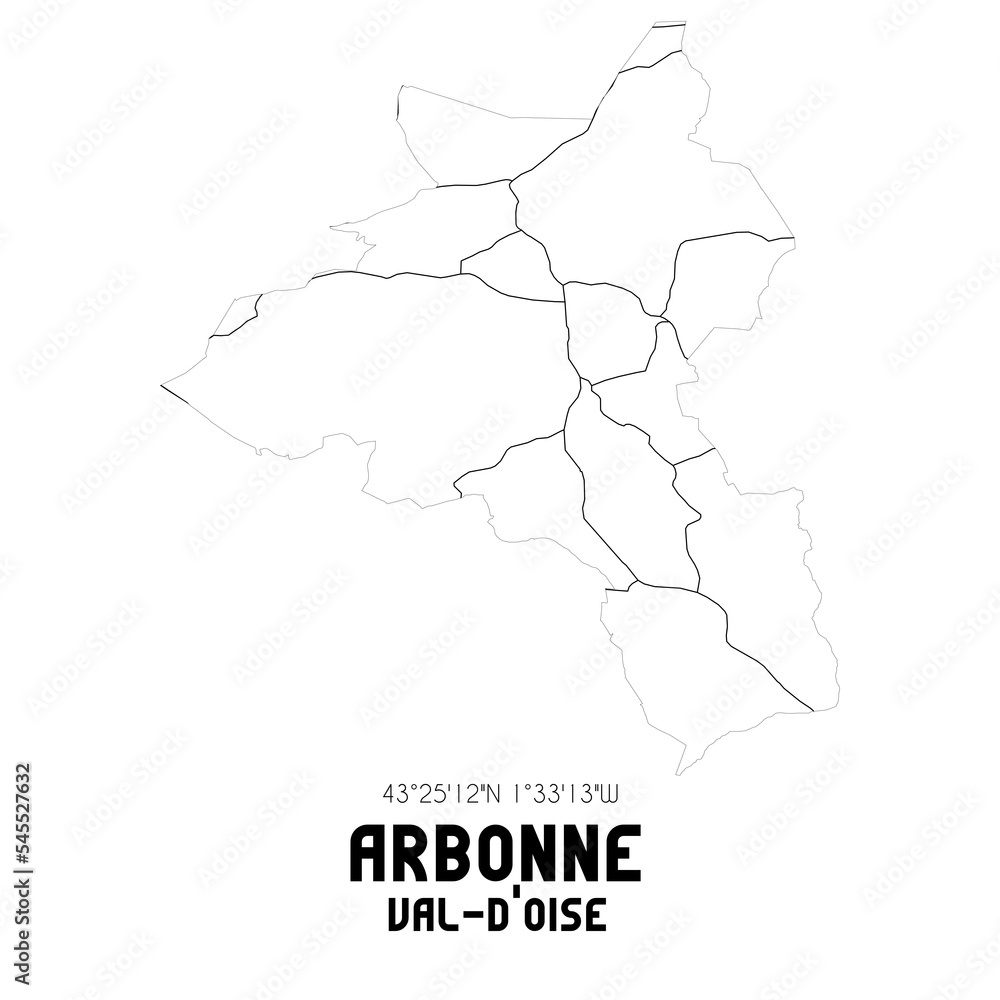 ARBONNE Val-d'Oise. Minimalistic street map with black and white lines.