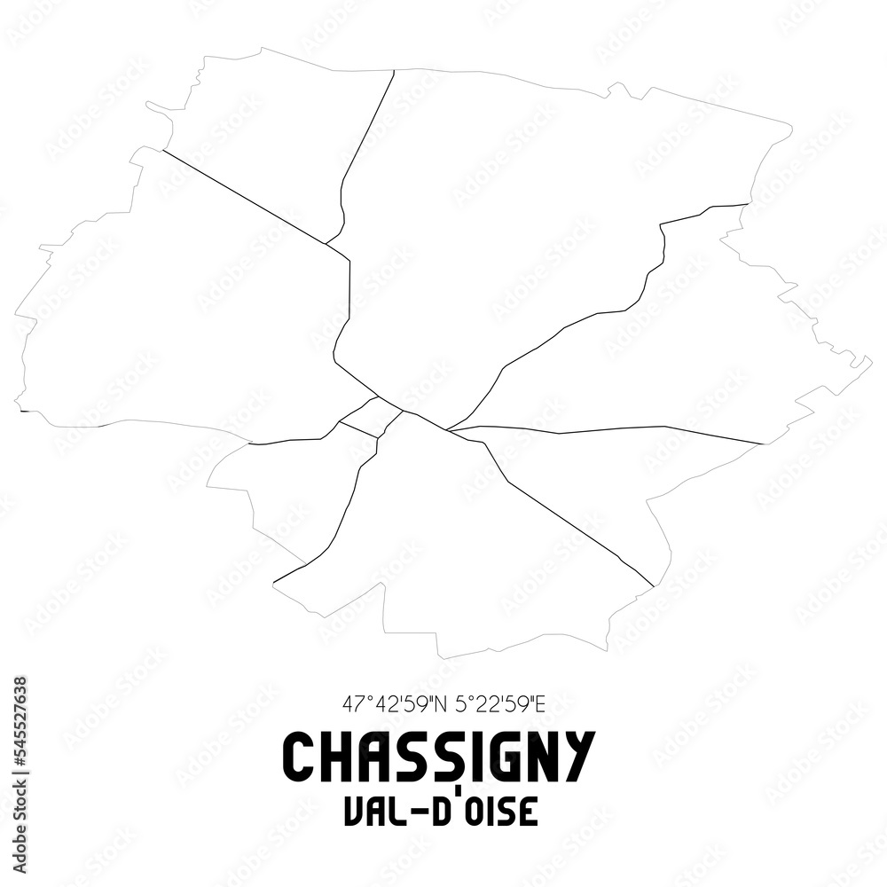 CHASSIGNY Val-d'Oise. Minimalistic street map with black and white lines. CHASSIGNY Val-d'Oise. Minimalistic street map with black and white lines.
